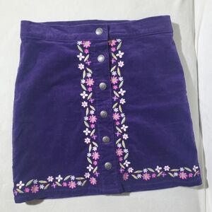 Gymboree Girls Purple Corduroy Button-Front Skirt with Floral Embroidery Sz 6